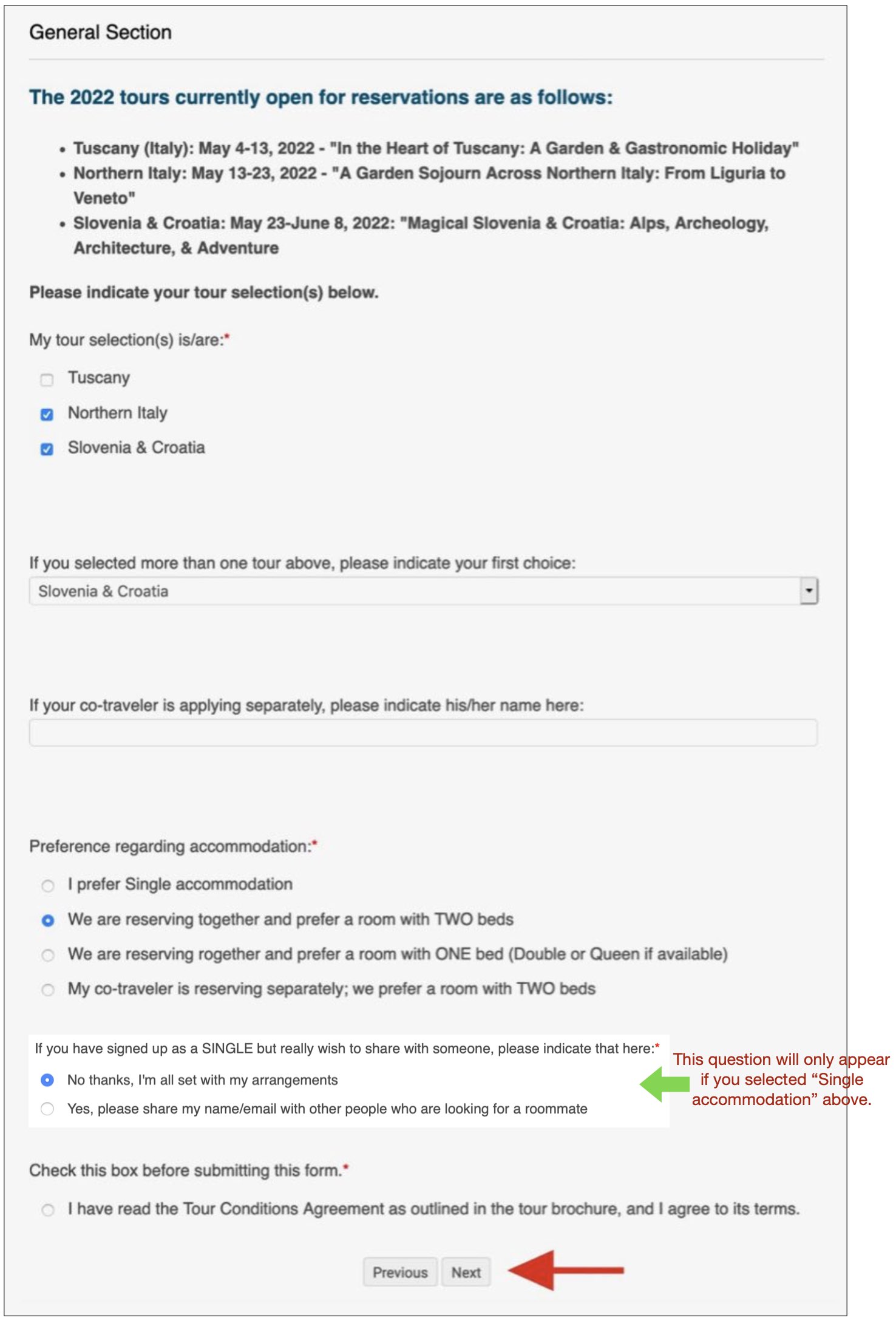 Reservation form layout